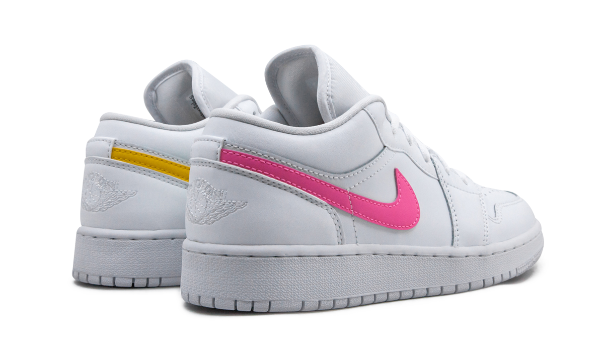 jordan 1 low white neon gs+CW7035-100+diagnol right behind view