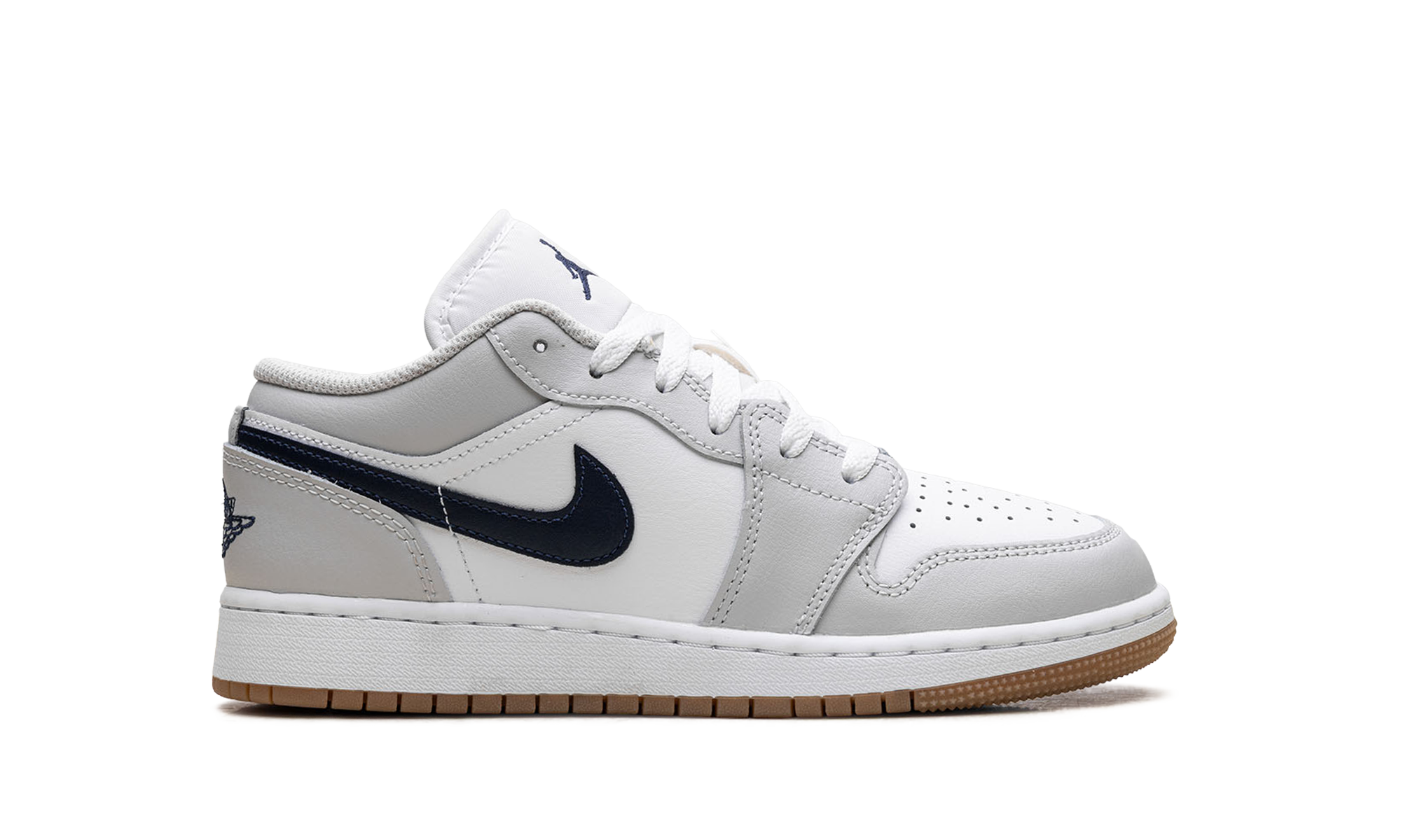 jordan 1 low white neutral grey gum midnight navy gs+553560-146+right view