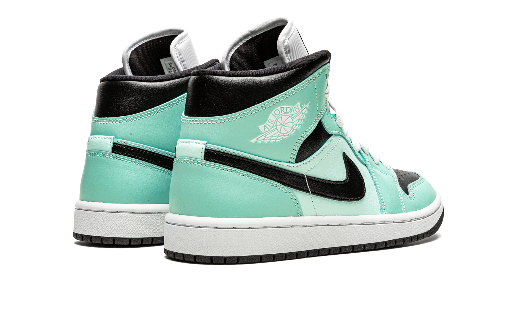 jordan 1 mid aqua blue tint women s+BQ6472-300+diagnol right behind view