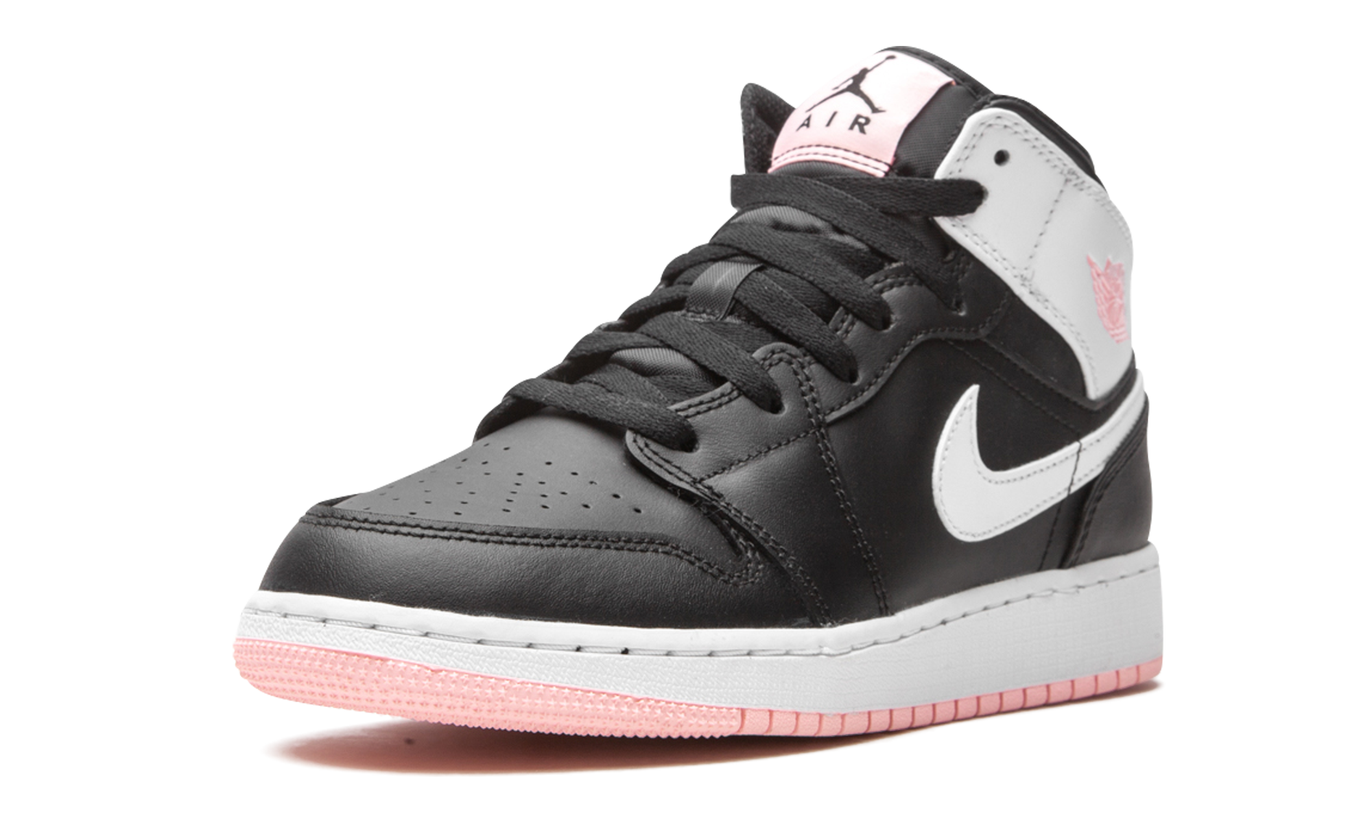 jordan 1 mid arctic pink black gs+555112-061+left diagnol single view