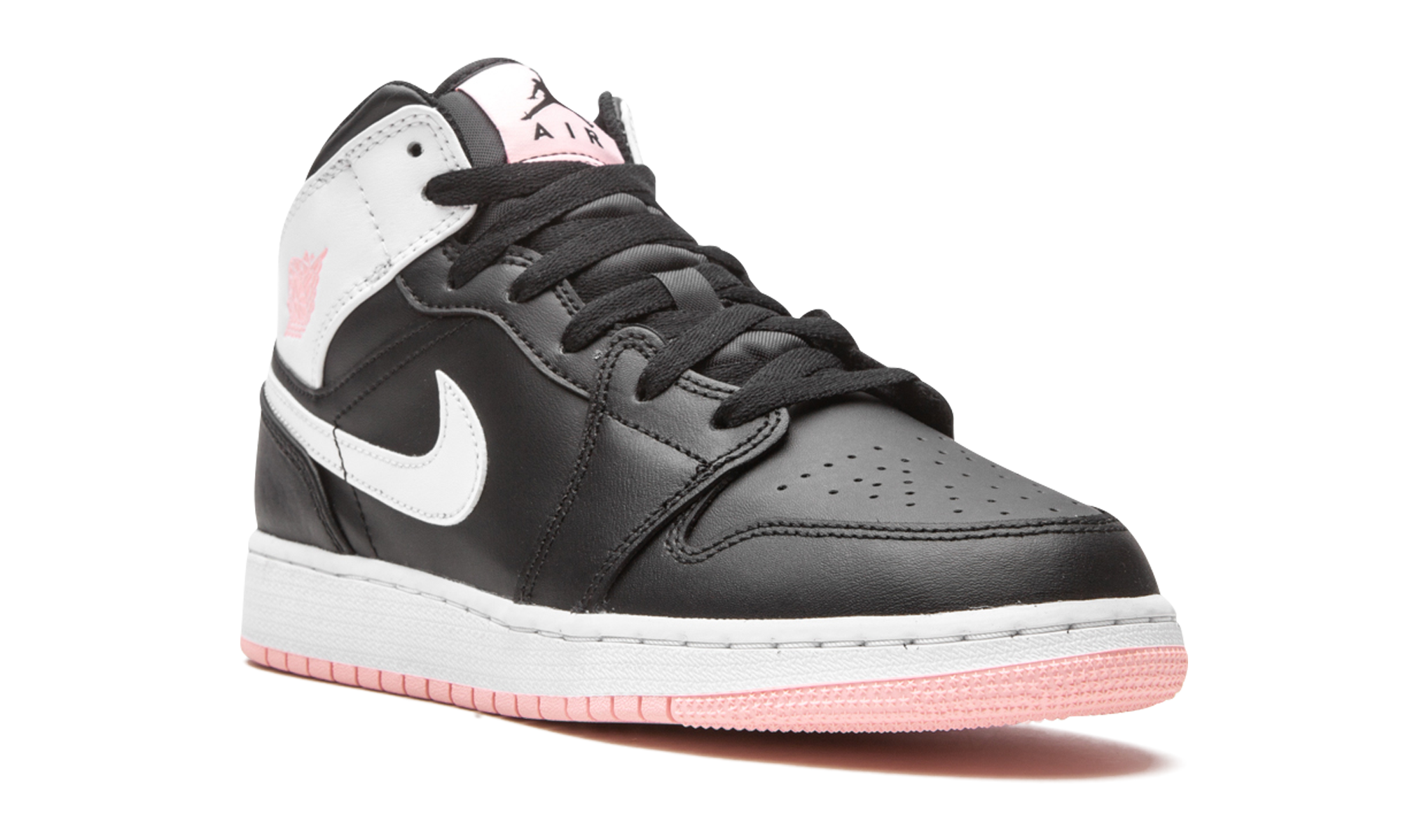 jordan 1 mid arctic pink black gs+555112-061+diagnol right view