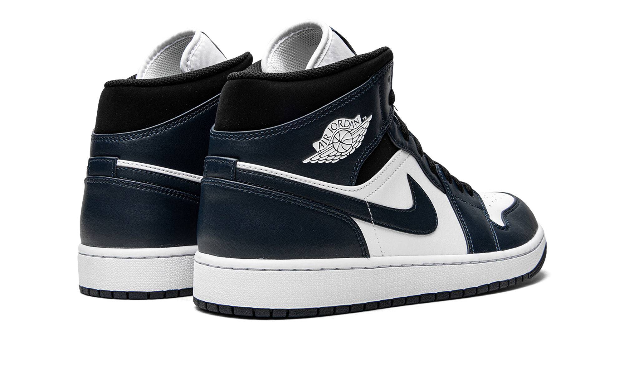jordan 1 mid armory navy+554724-411+diagnol right behind view