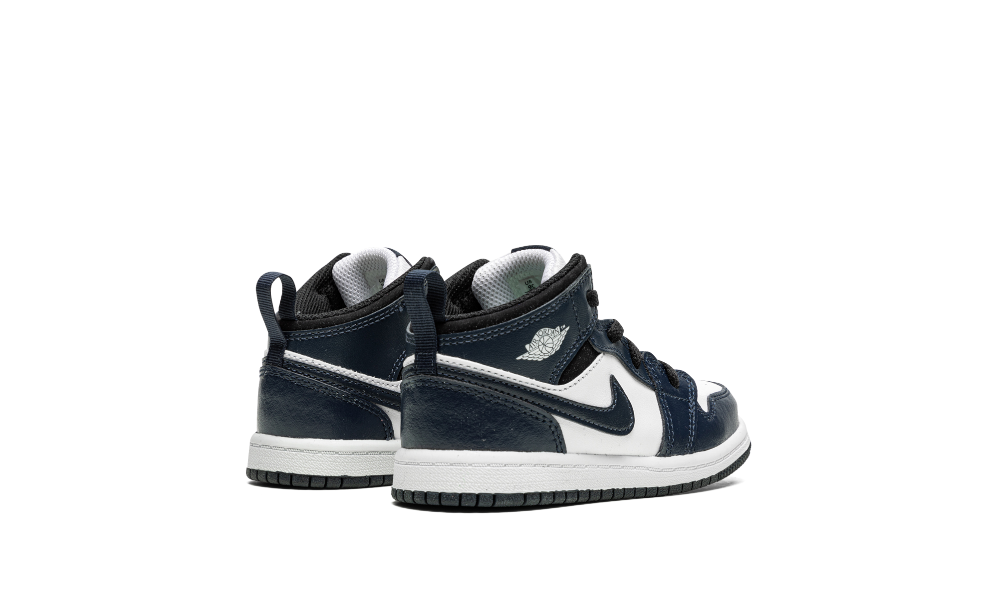 jordan 1 mid armory navy td+640735-411+diagnol right behind view