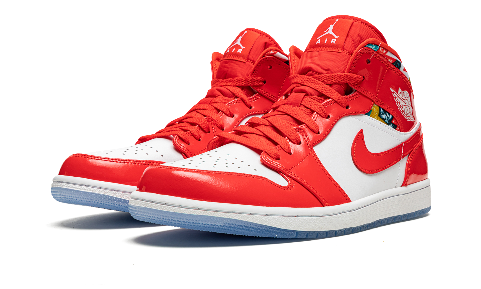 jordan 1 mid barcelona sweater red patent+DC7294-600+diagnol left view