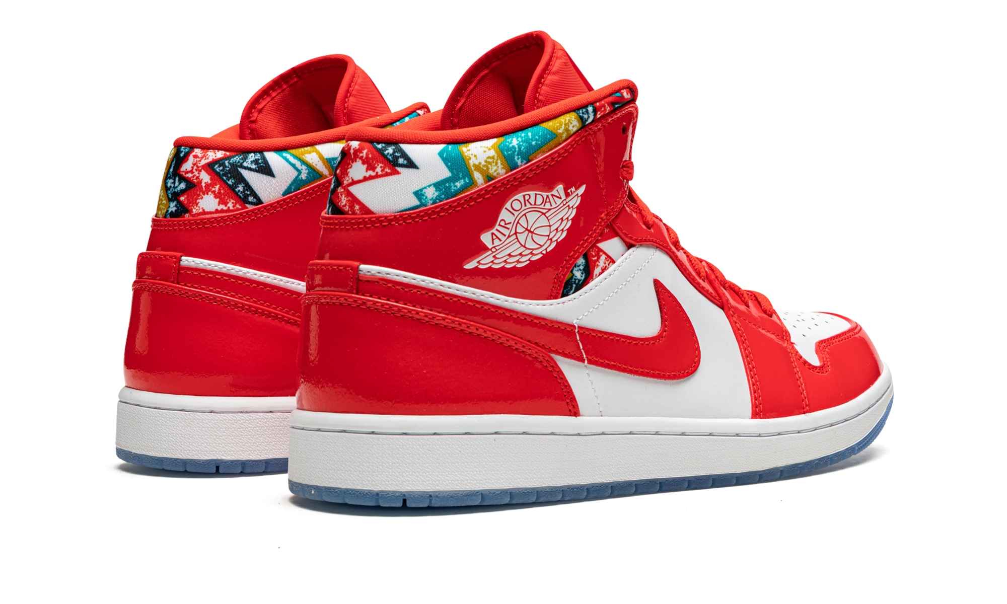 jordan 1 mid barcelona sweater red patent+DC7294-600+diagnol right behind view