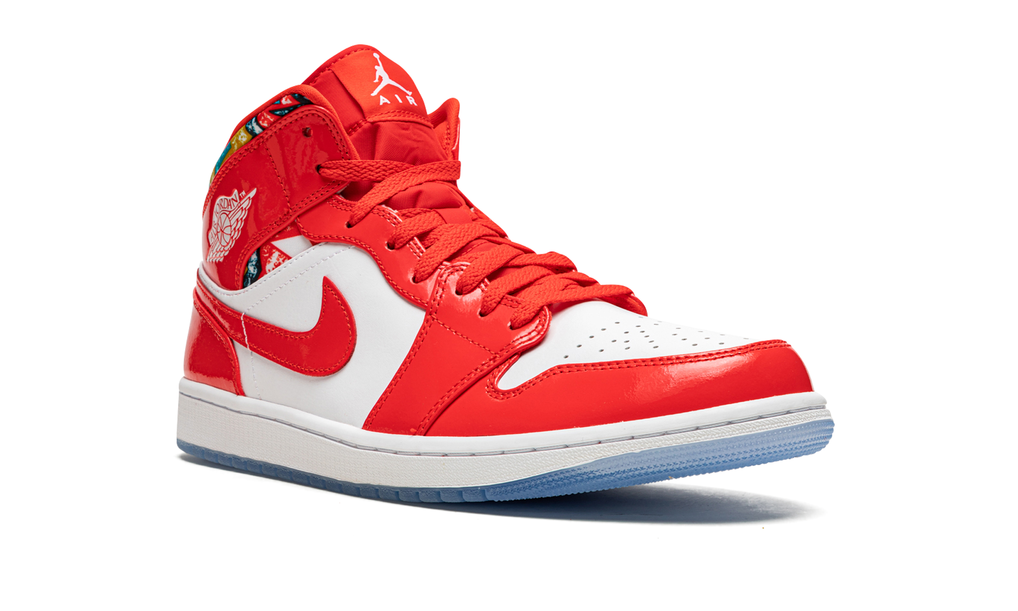 jordan 1 mid barcelona sweater red patent+DC7294-600+diagnol right view