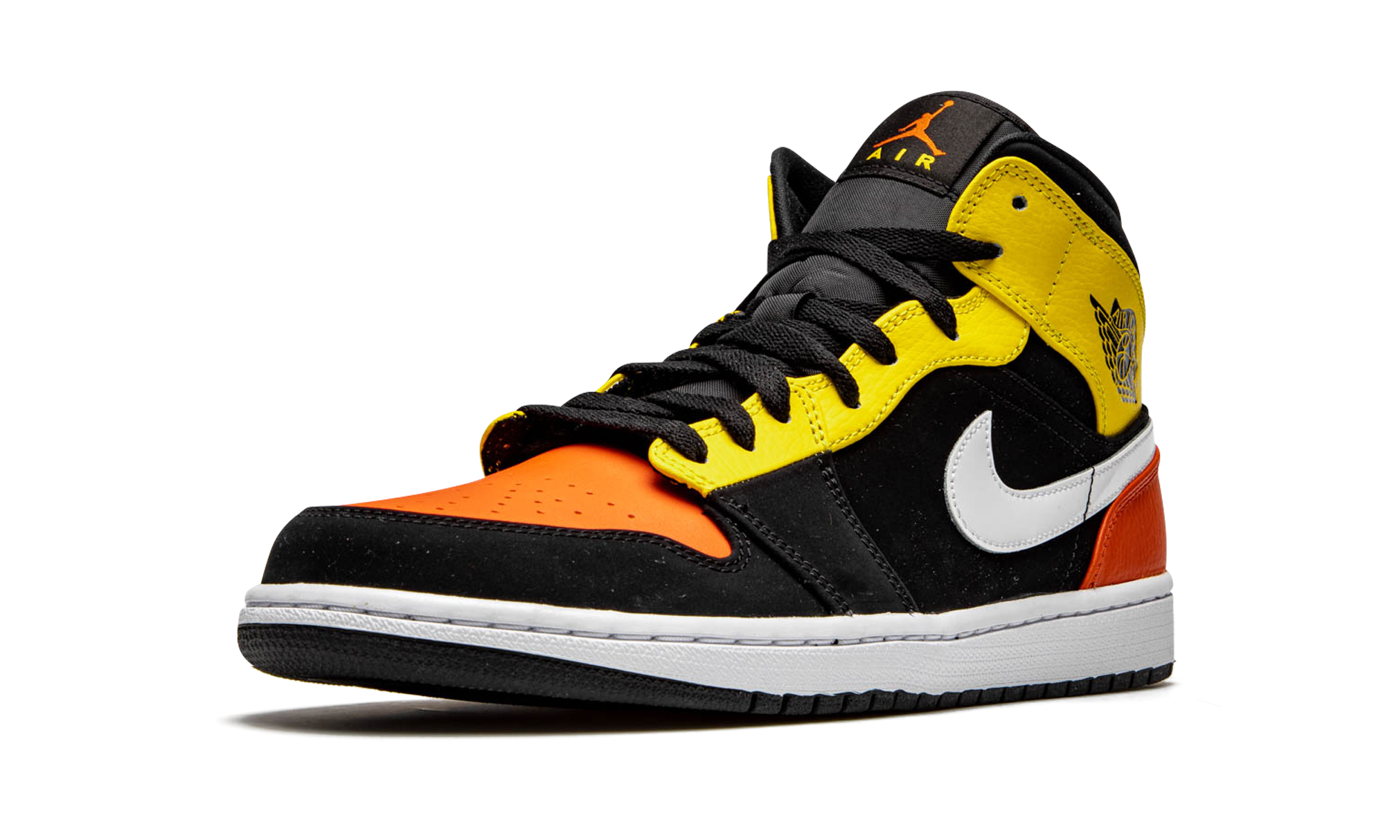 jordan 1 mid black amarillo orange+852542-087+left diagnol single view