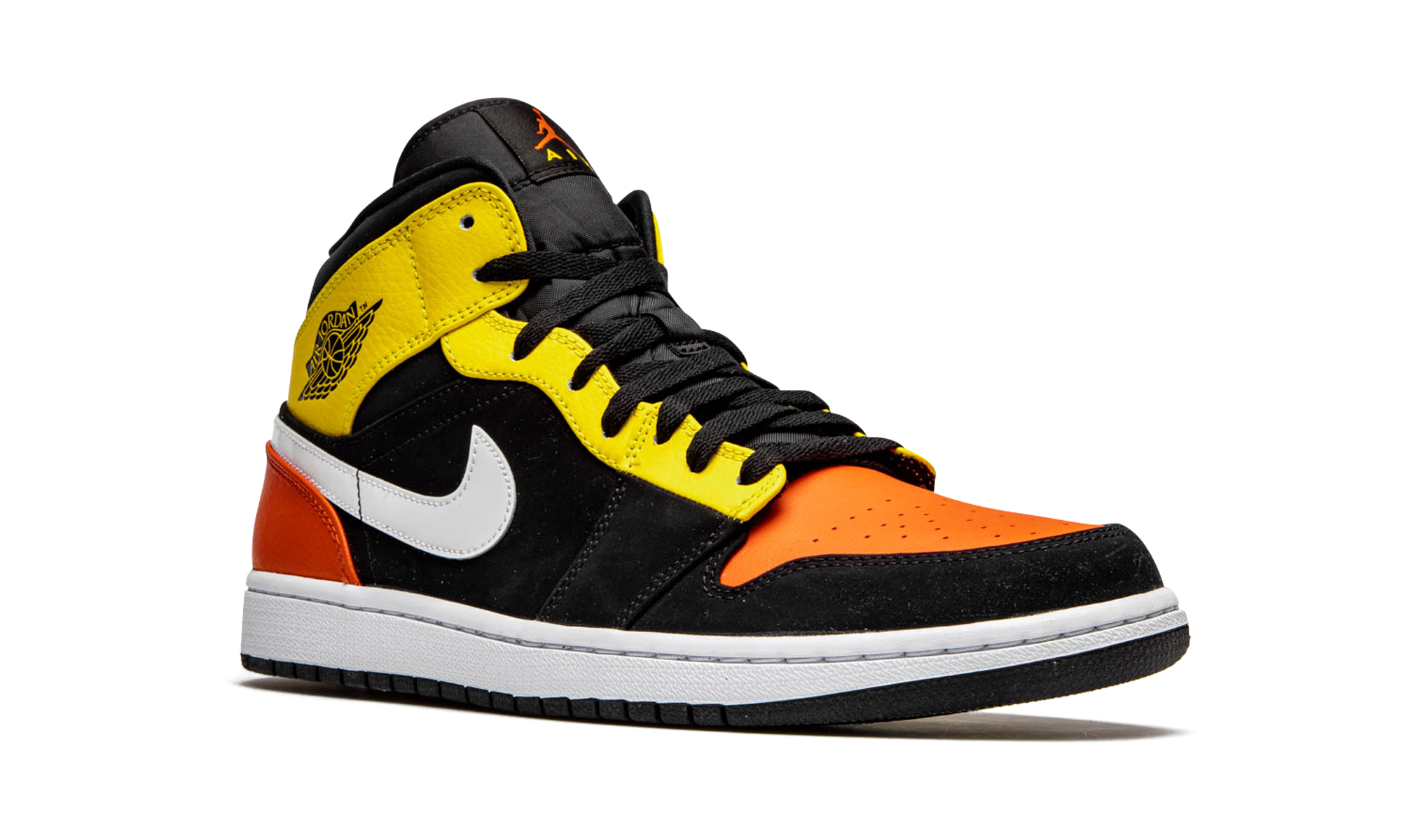 jordan 1 mid black amarillo orange+852542-087+diagnol right view