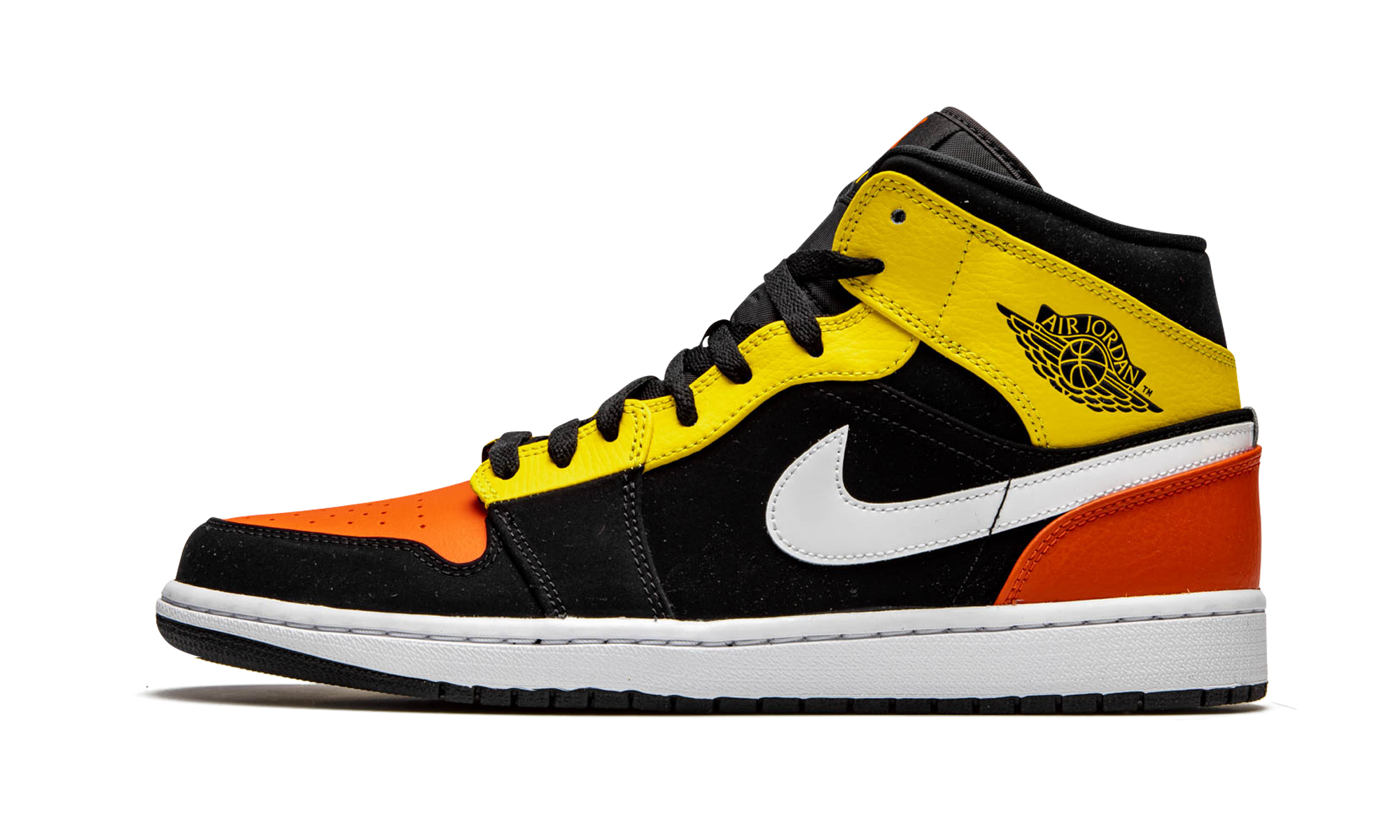 jordan 1 mid black amarillo orange+852542-087+diagnol right view 1