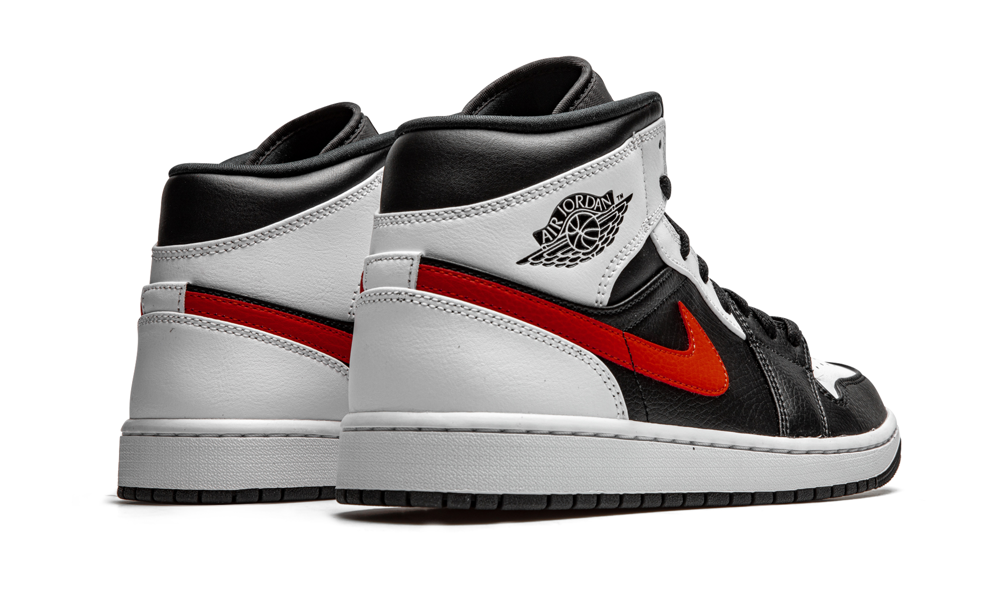 jordan 1 mid black chile red white+554724-075+diagnol right behind view