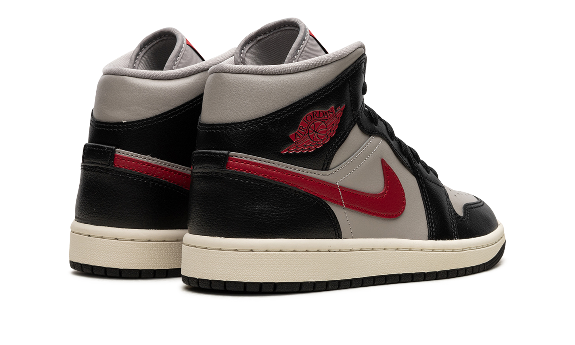 jordan 1 mid black college grey gym red women s+BQ6472-060+diagnol right behind view