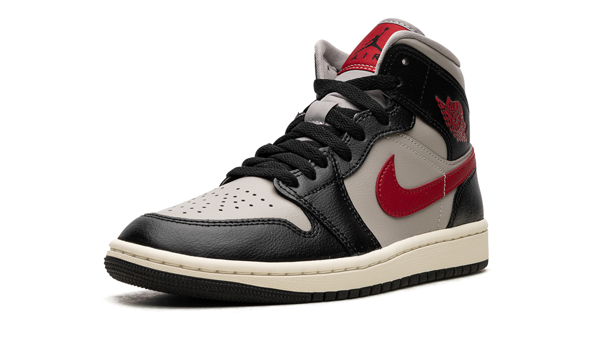 jordan 1 mid black college grey gym red women s+BQ6472-060+left diagnol single view