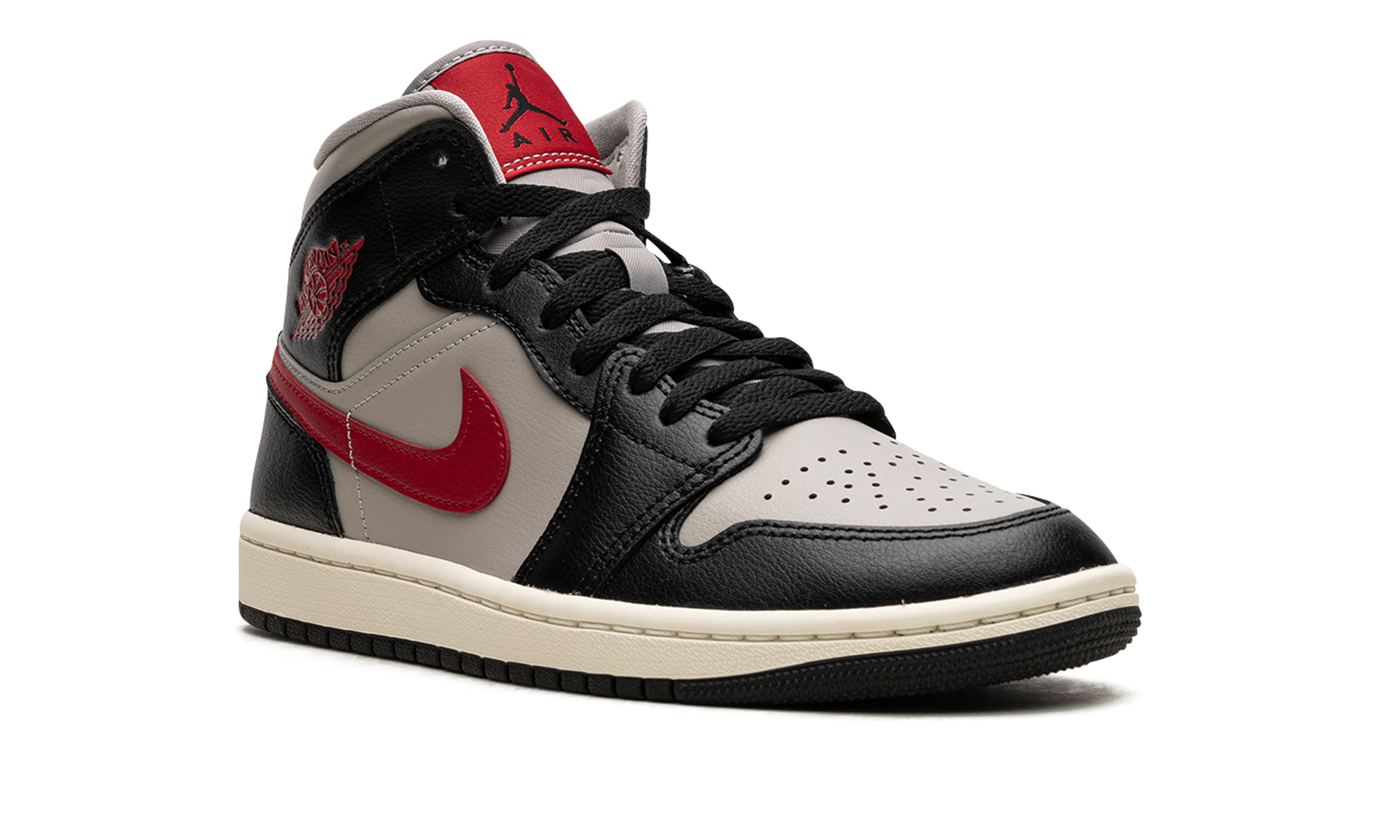 jordan 1 mid black college grey gym red women s+BQ6472-060+diagnol right view