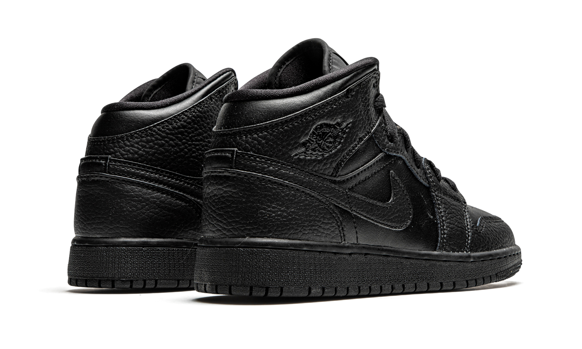 jordan 1 mid black gs+554725-091+diagnol right behind view