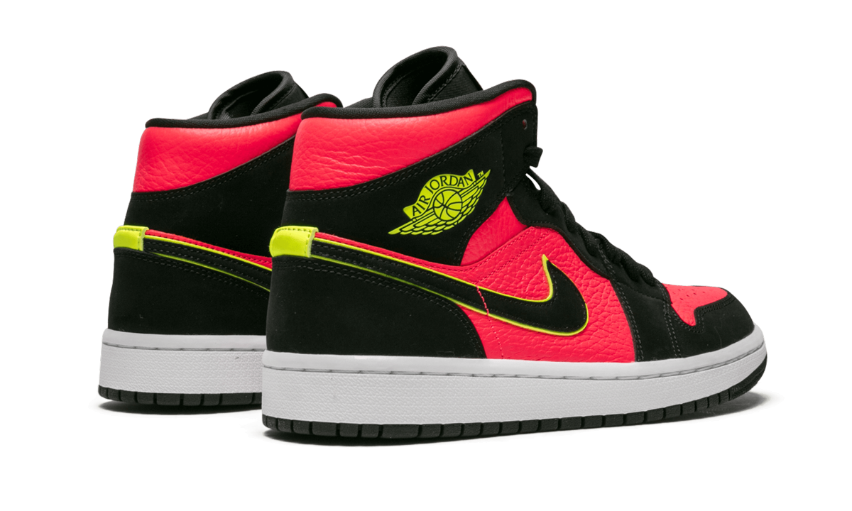 jordan 1 mid black hot punch women s+BQ6472-006+diagnol right behind view