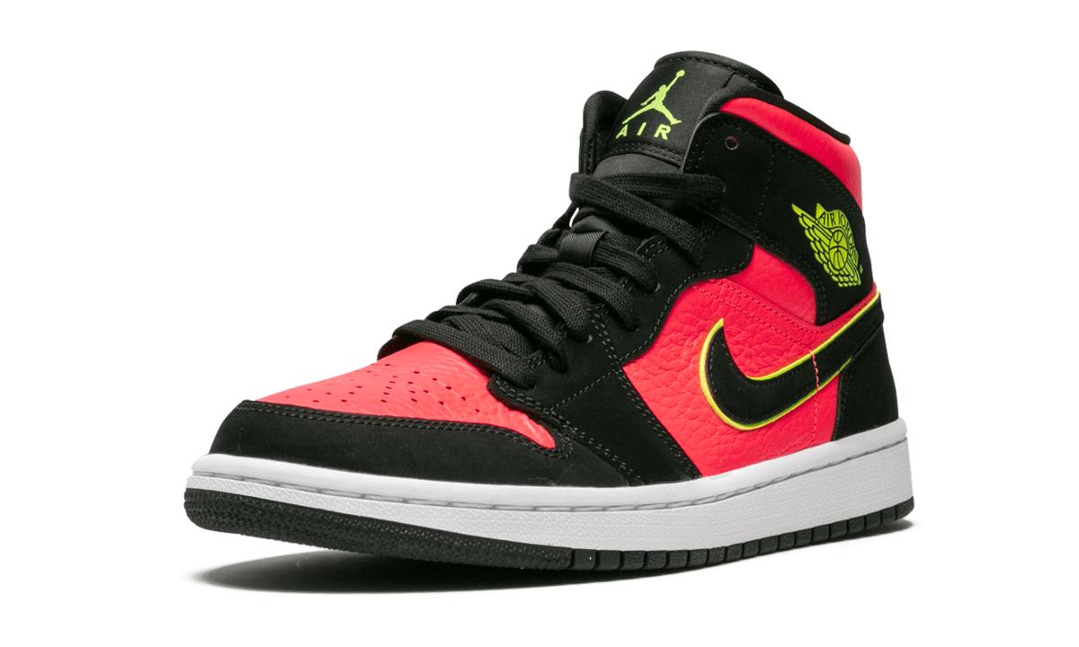 jordan 1 mid black hot punch women s+BQ6472-006+left diagnol single view