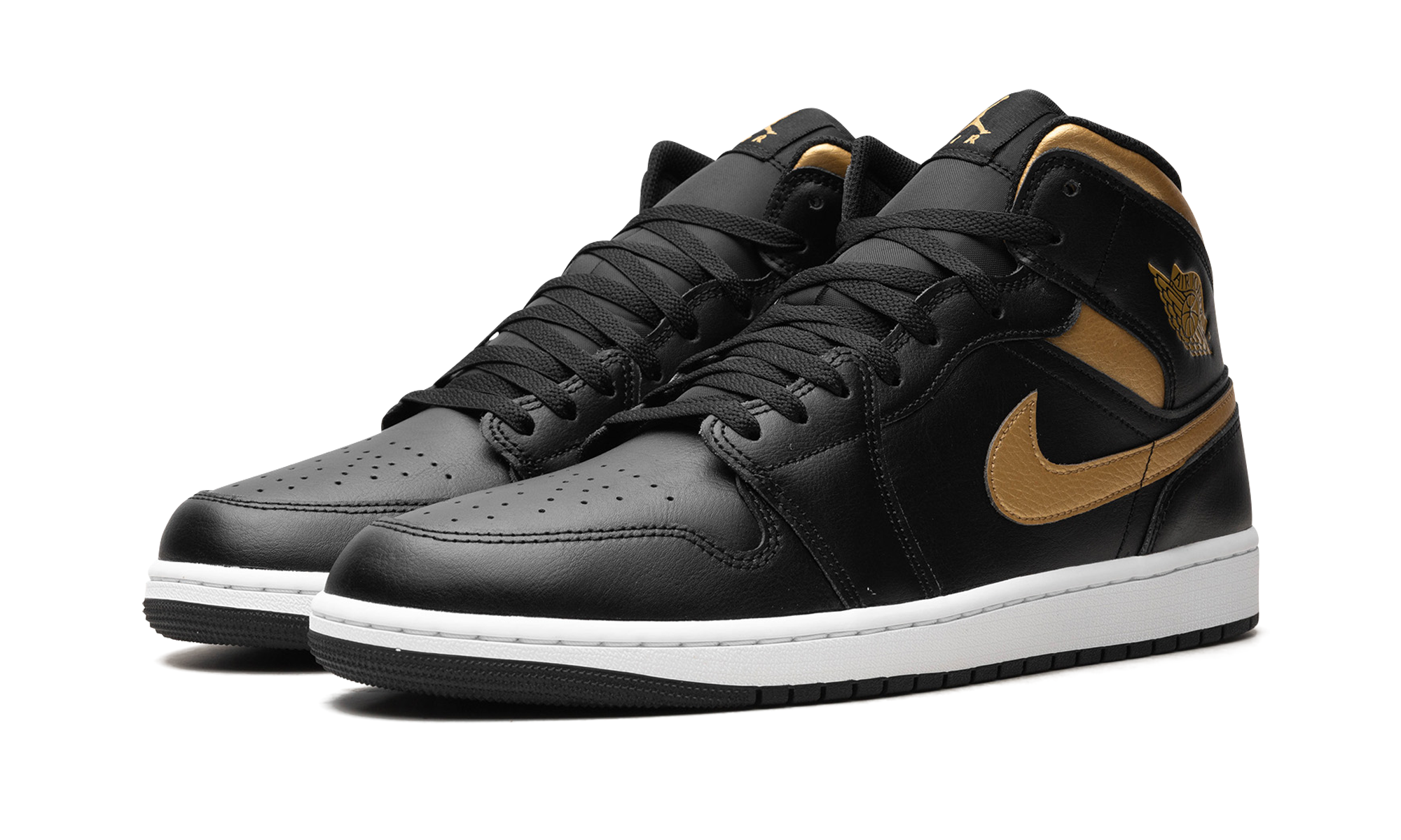 jordan 1 mid black metallic gold+DQ8426-071+diagnol left view