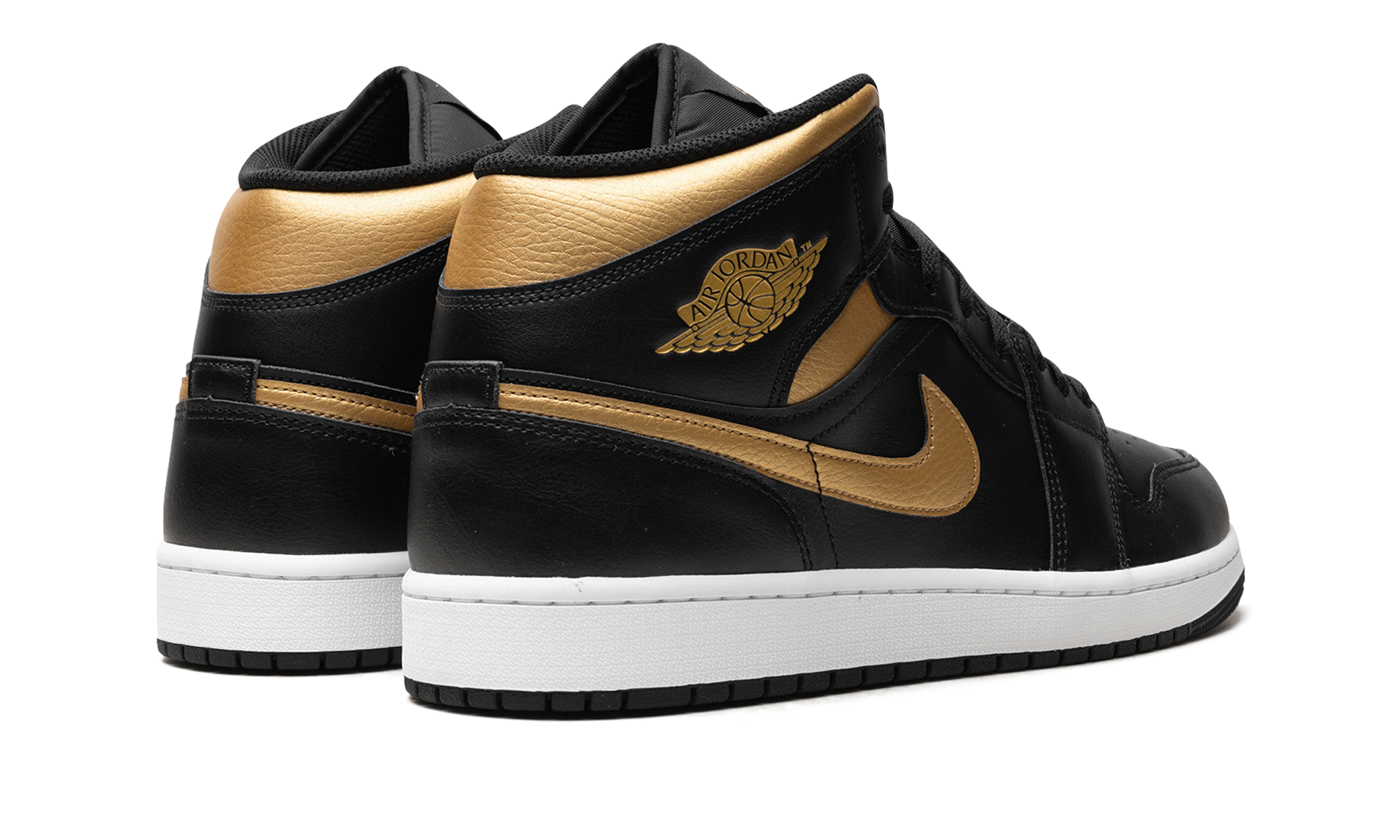 jordan 1 mid black metallic gold+DQ8426-071+diagnol right behind view