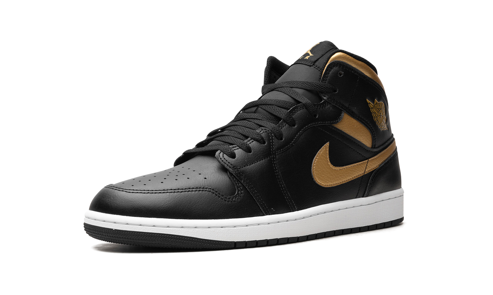 jordan 1 mid black metallic gold+DQ8426-071+left diagnol single view