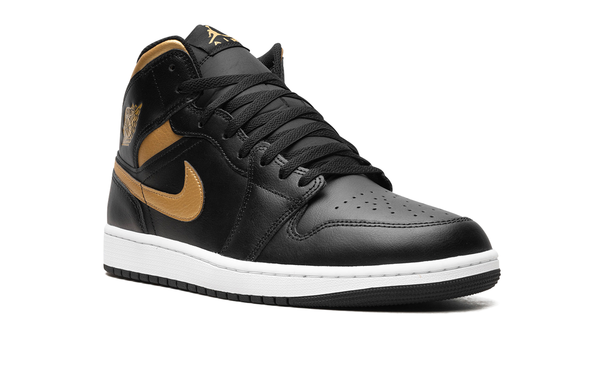 jordan 1 mid black metallic gold+DQ8426-071+diagnol right view