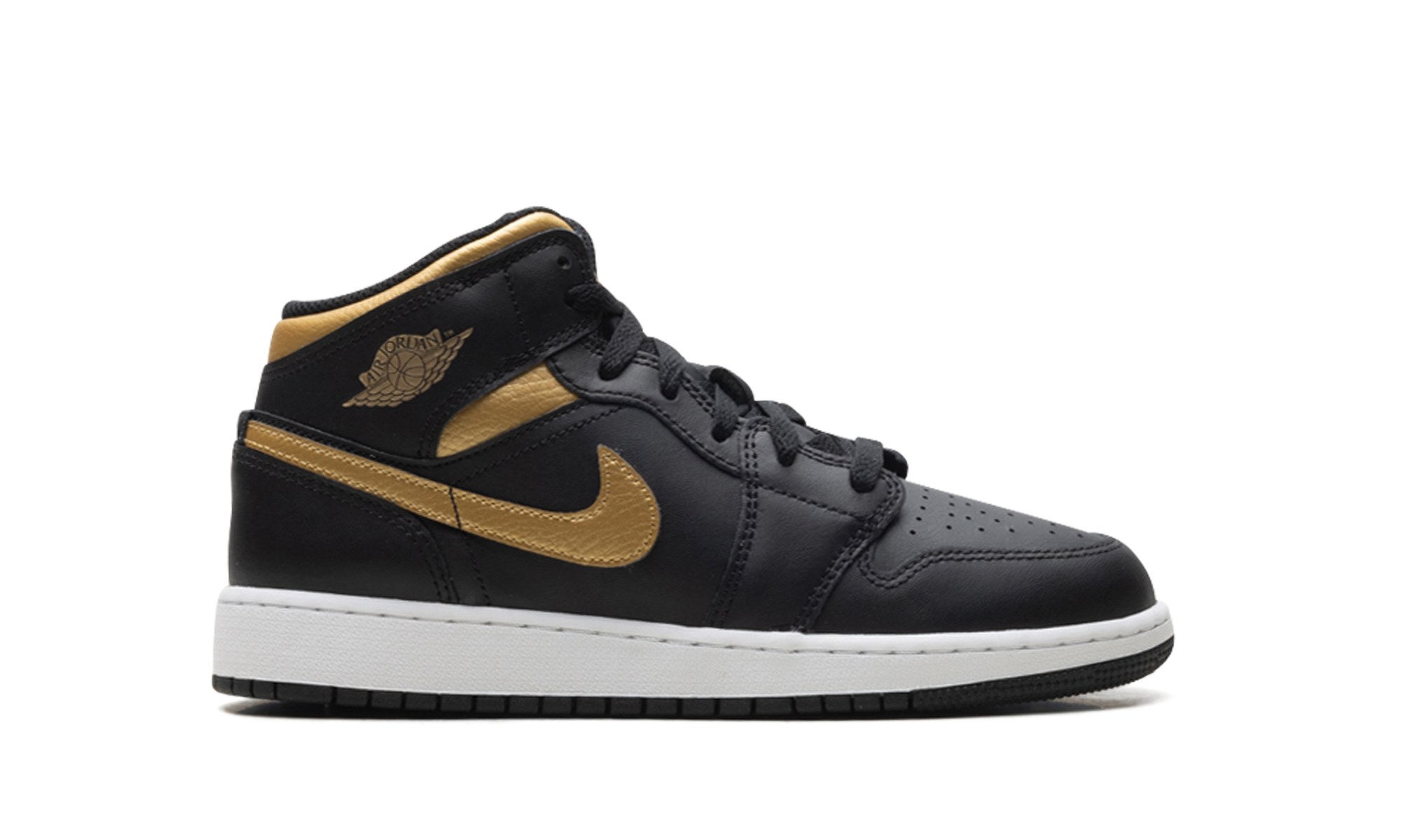 jordan 1 mid black metallic gold swoosh gs+DQ8423-071+right view