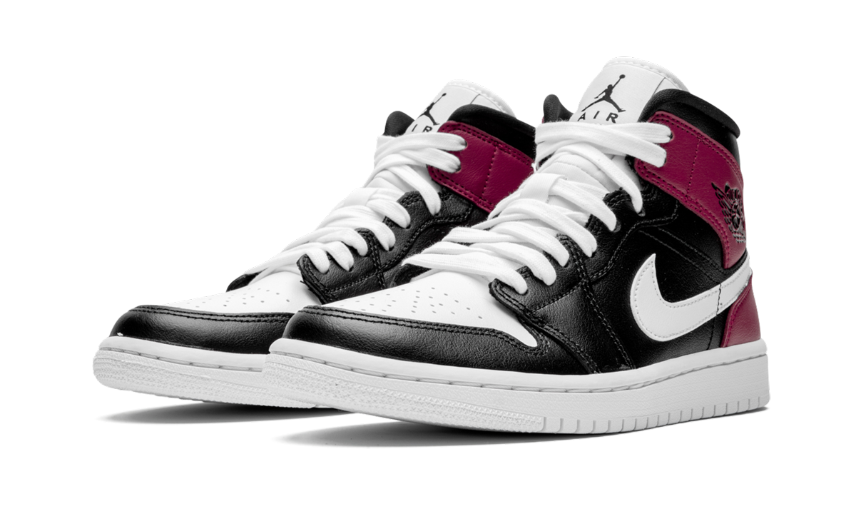 jordan 1 mid black noble red women s+BQ6472-016+diagnol left view