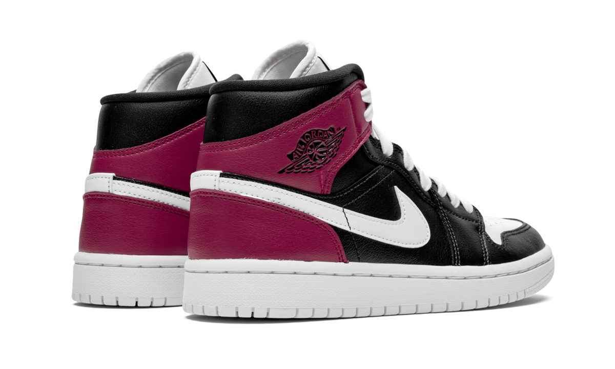 jordan 1 mid black noble red women s+BQ6472-016+diagnol right behind view