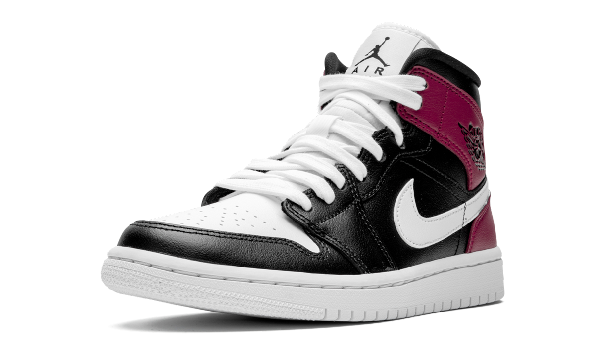jordan 1 mid black noble red women s+BQ6472-016+left diagnol single view