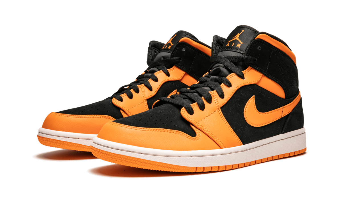 jordan 1 mid black orange peel+554724-081+diagnol left view