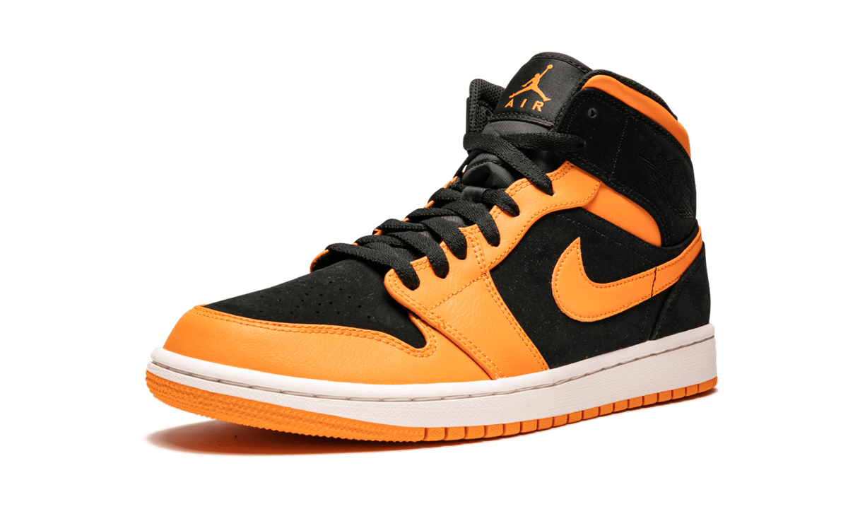 jordan 1 mid black orange peel+554724-081+left diagnol single view
