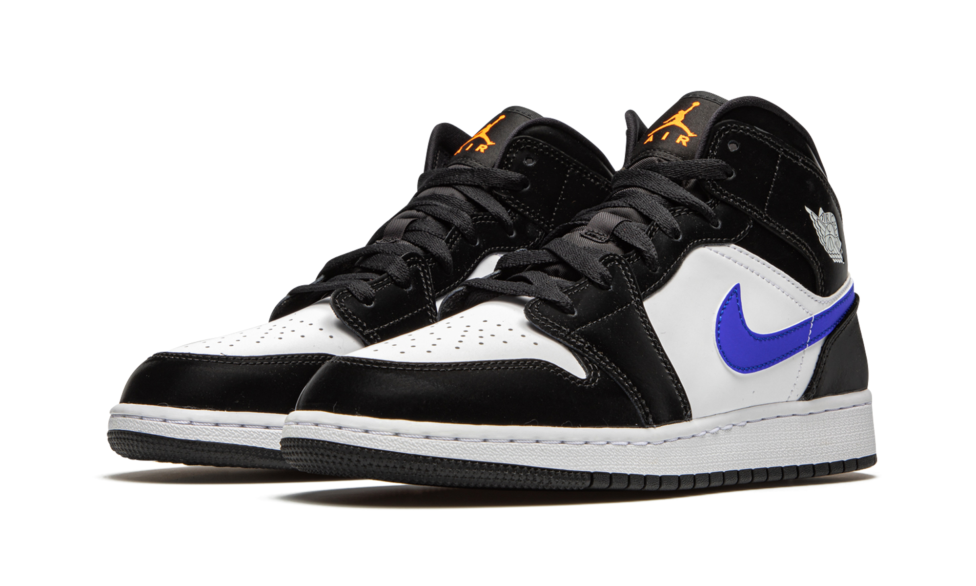 jordan 1 mid black racer blue white gs+554725-084+diagnol left view