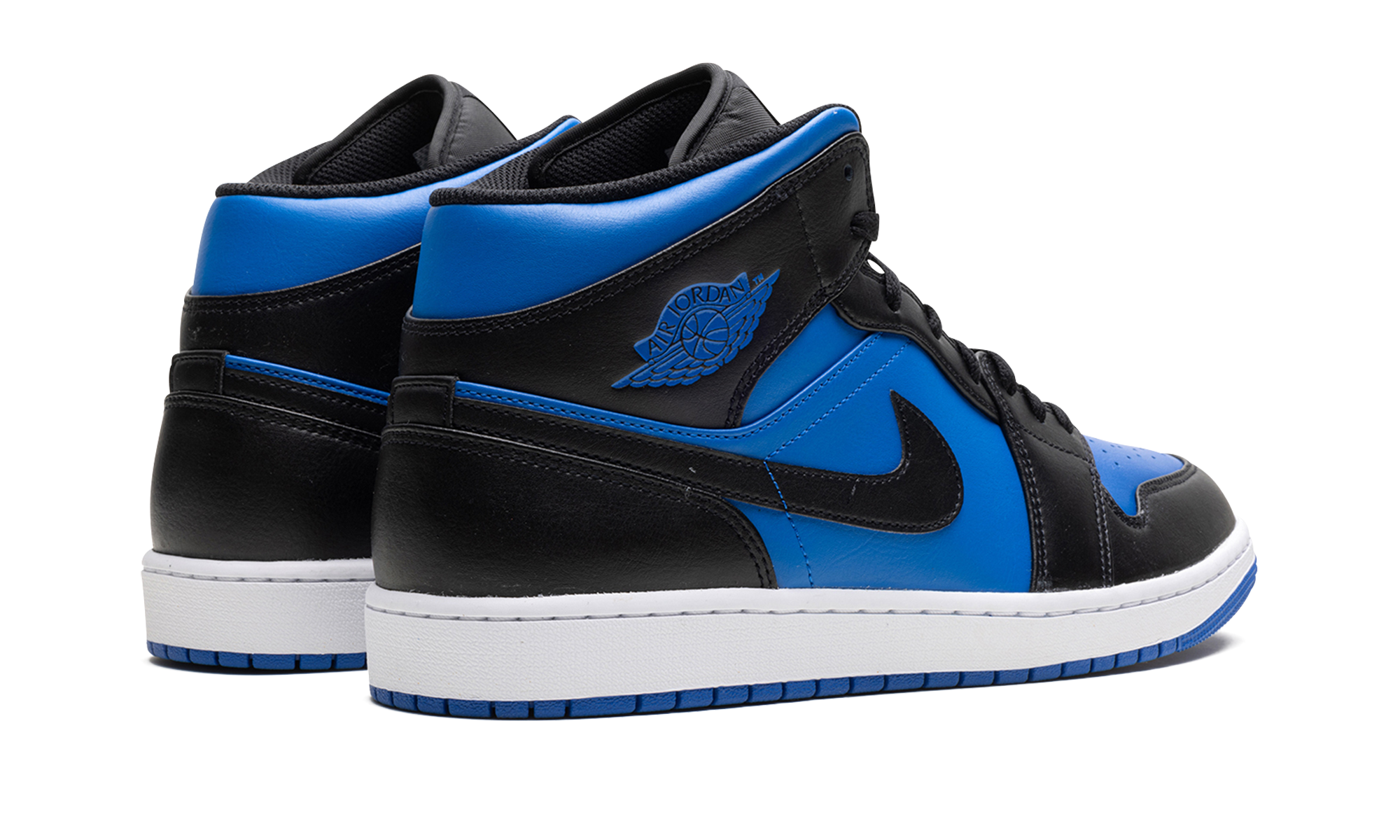 jordan 1 mid black royal blue+DQ8426-042+diagnol right behind view