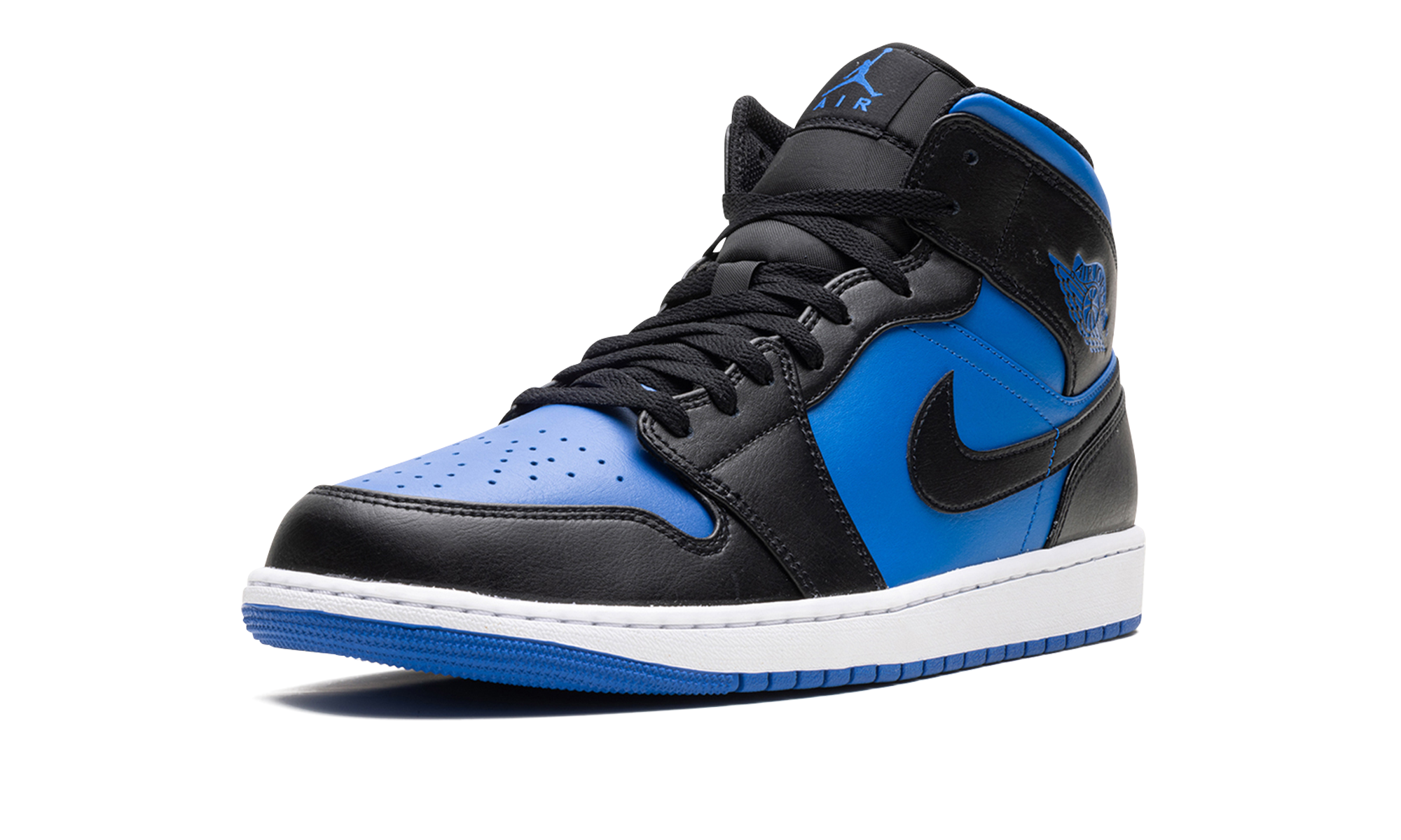 jordan 1 mid black royal blue+DQ8426-042+left diagnol single view