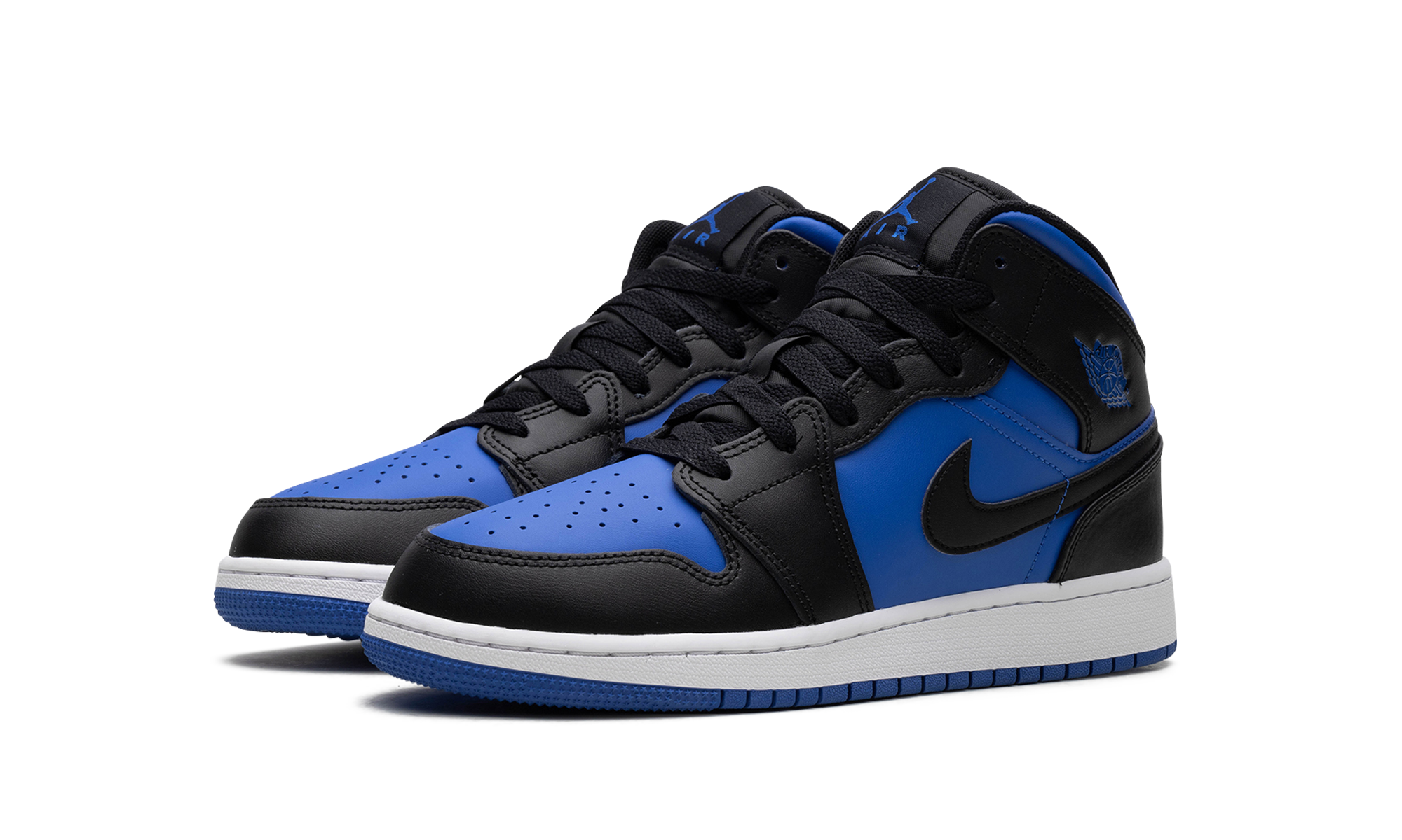 jordan 1 mid black royal blue gs+DQ8423-042+diagnol left view
