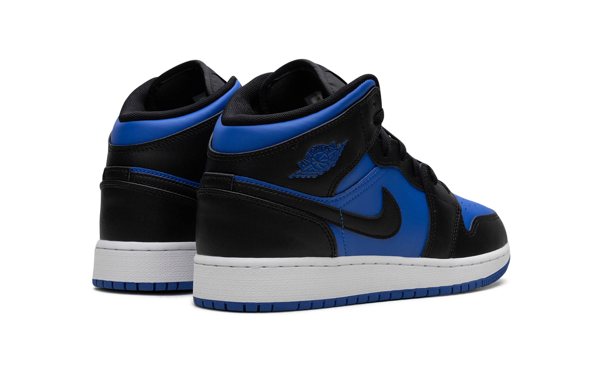 jordan 1 mid black royal blue gs+DQ8423-042+diagnol right behind view