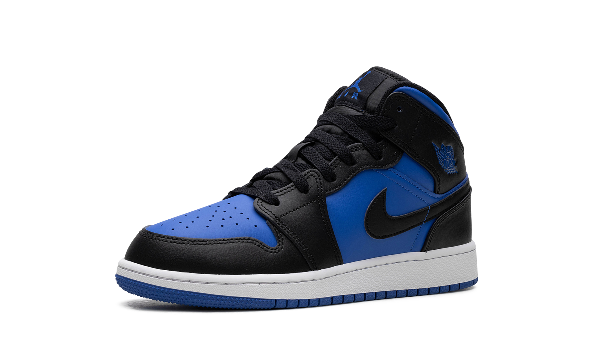 jordan 1 mid black royal blue gs+DQ8423-042+left diagnol single view
