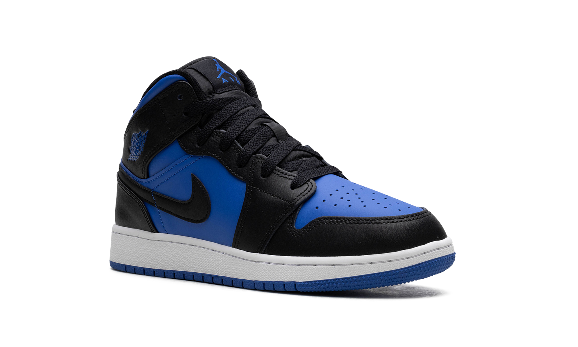 jordan 1 mid black royal blue gs+DQ8423-042+diagnol right view