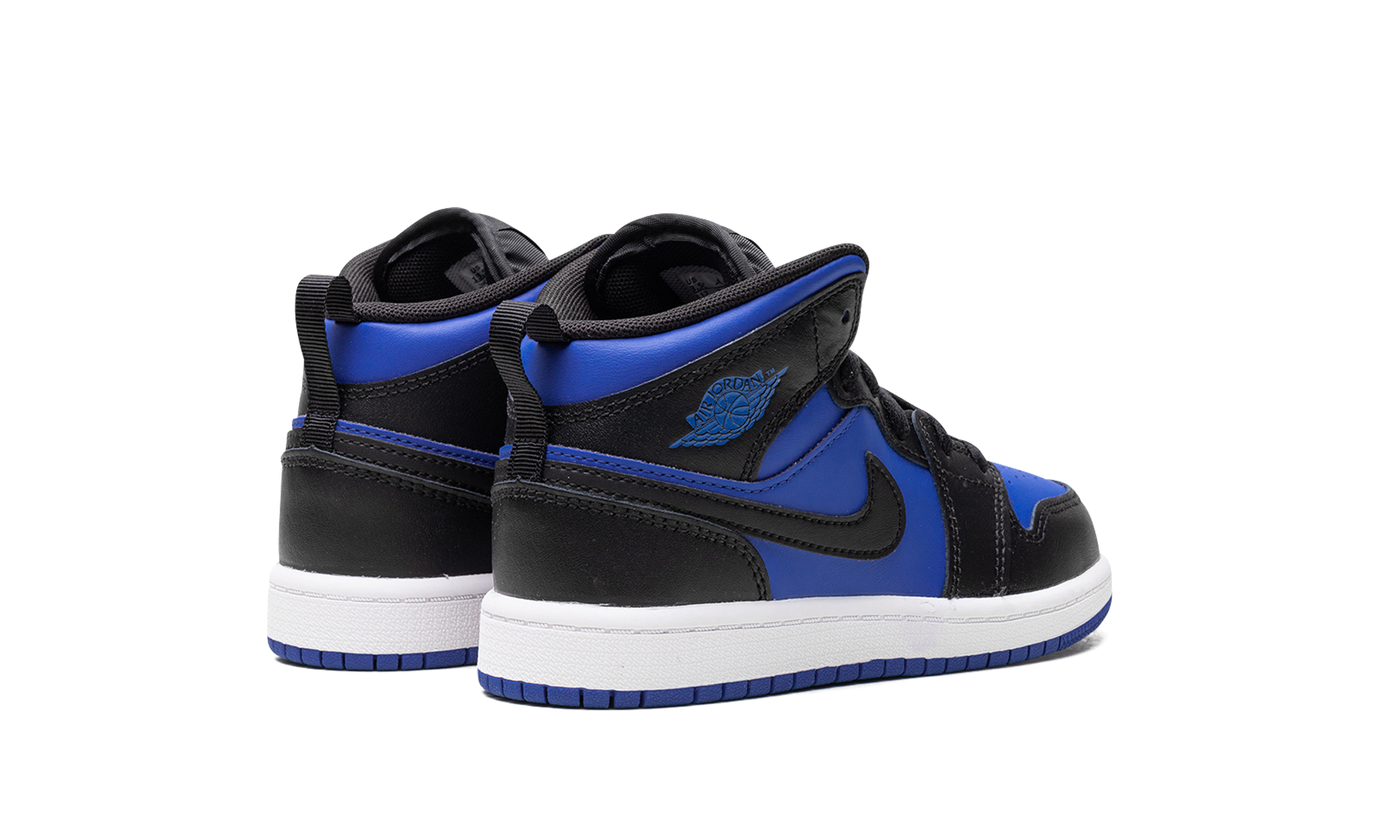 jordan 1 mid black royal blue ps+DQ8424-042+diagnol right behind view