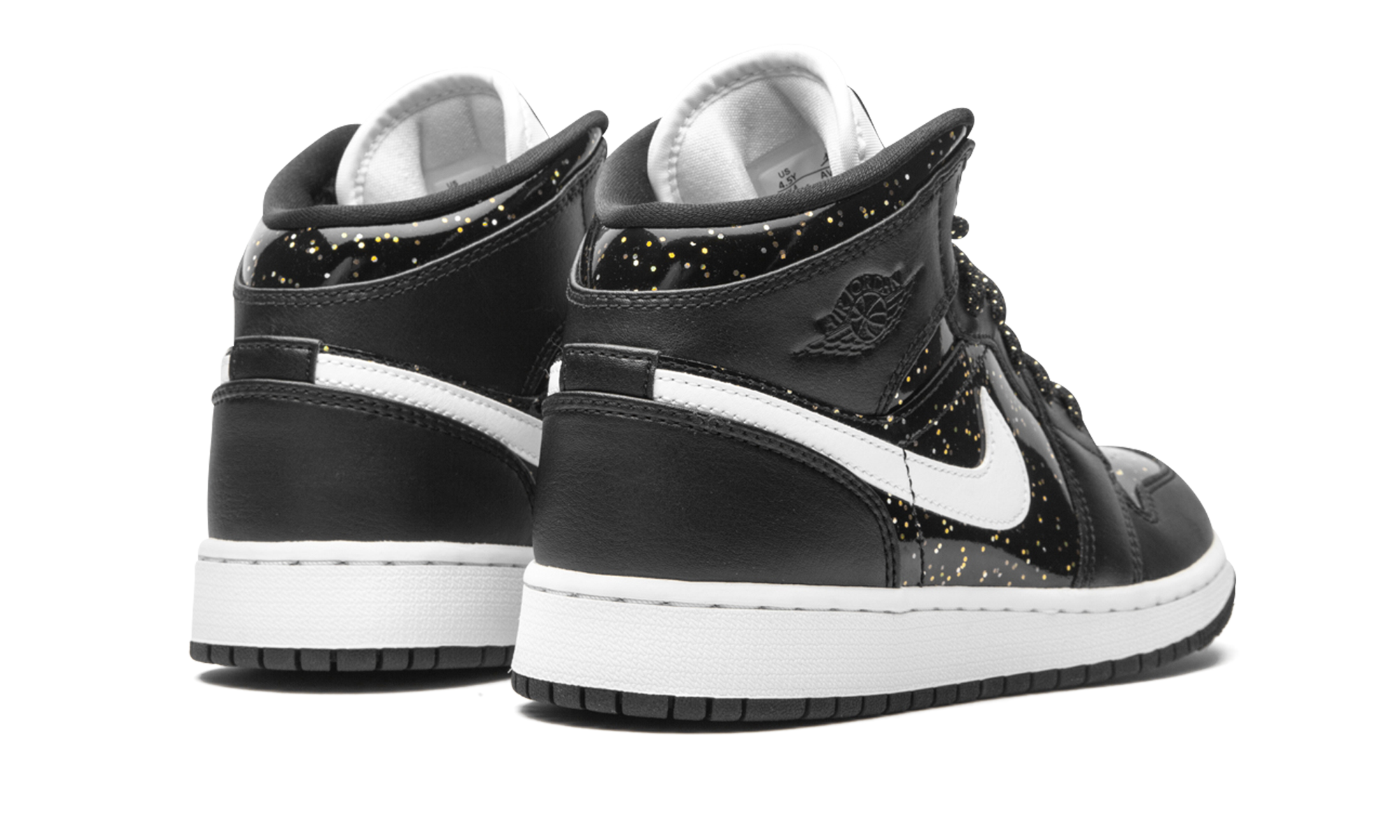 jordan 1 mid black speckle gs+AV5174-001+diagnol right behind view