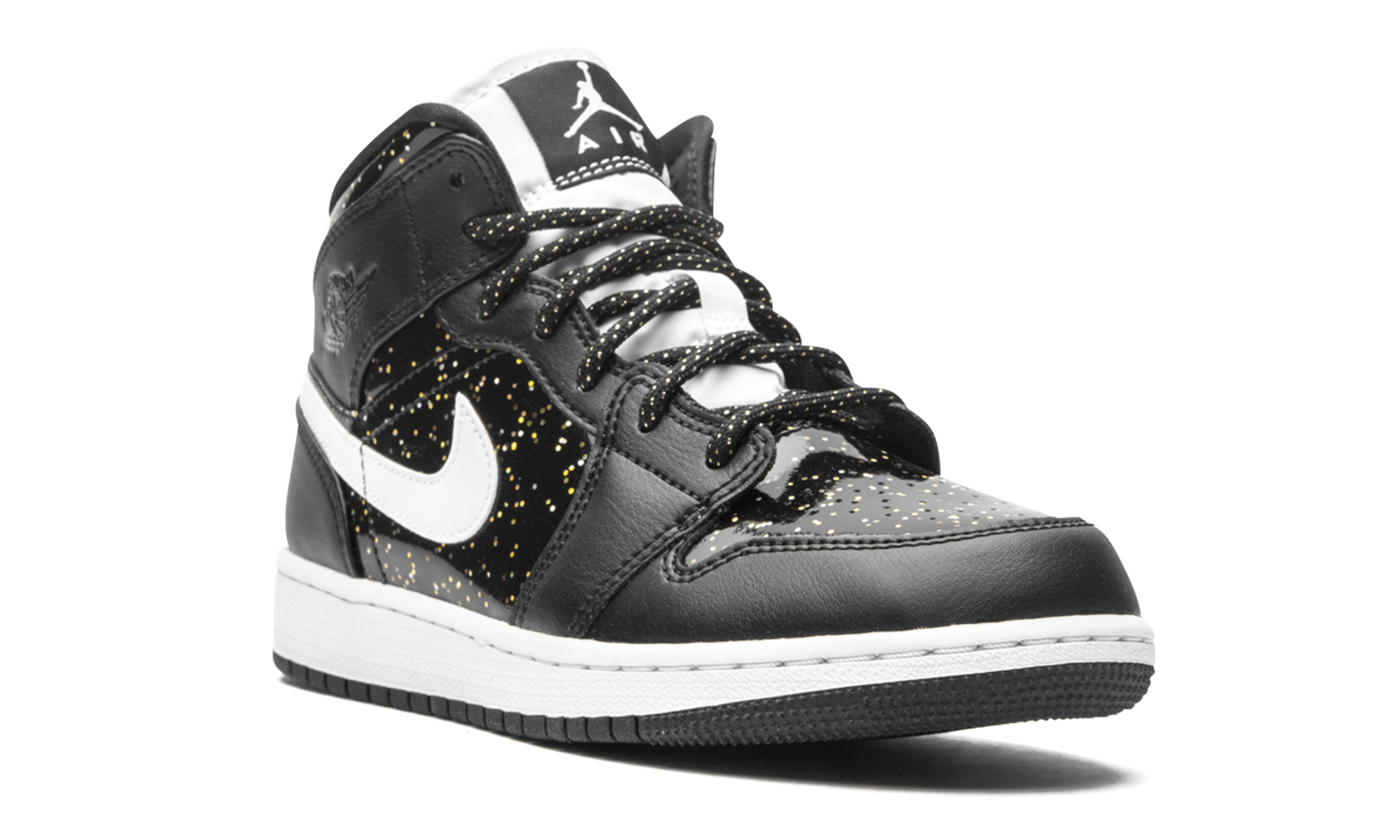 jordan 1 mid black speckle gs+AV5174-001+diagnol right view