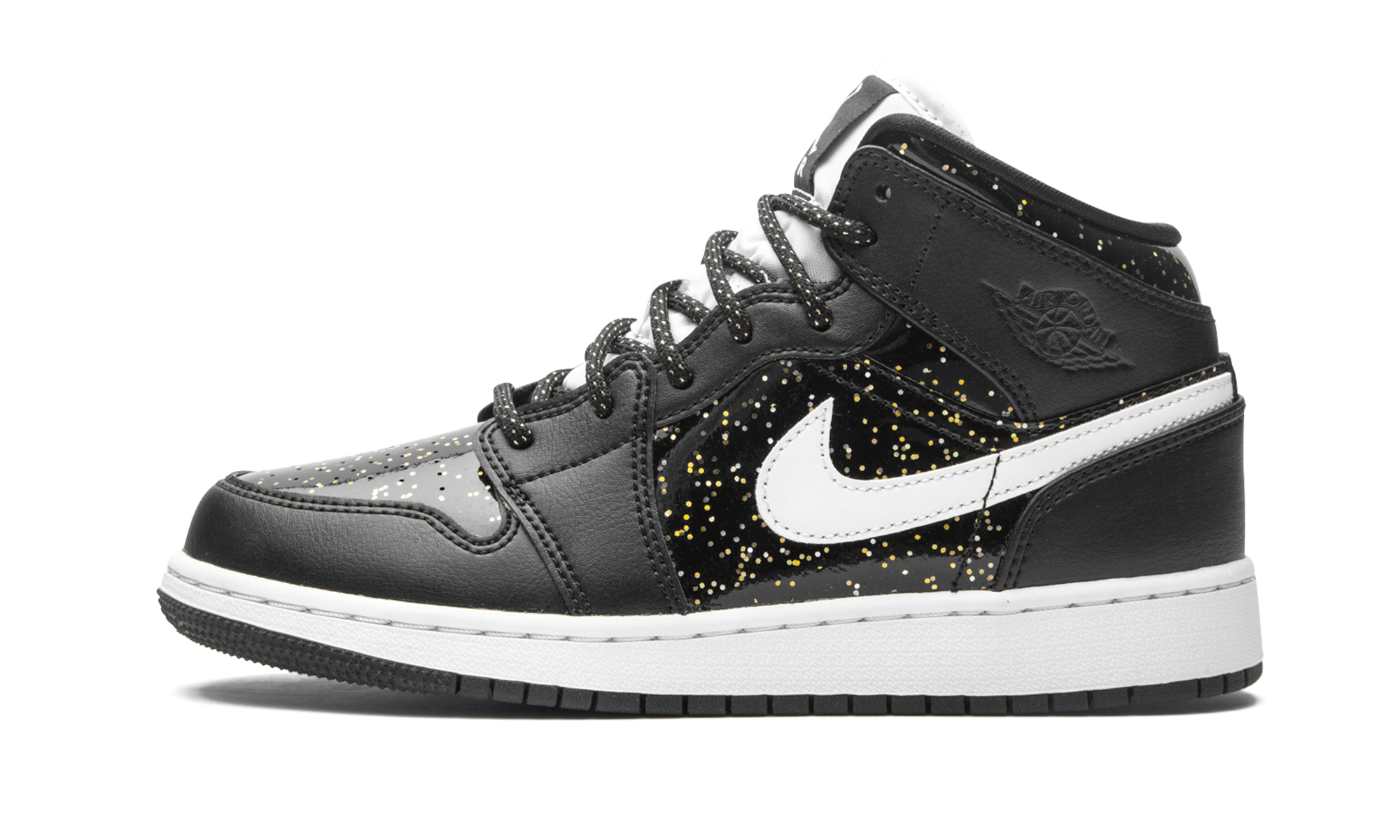 jordan 1 mid black speckle gs+AV5174-001+diagnol right view 1