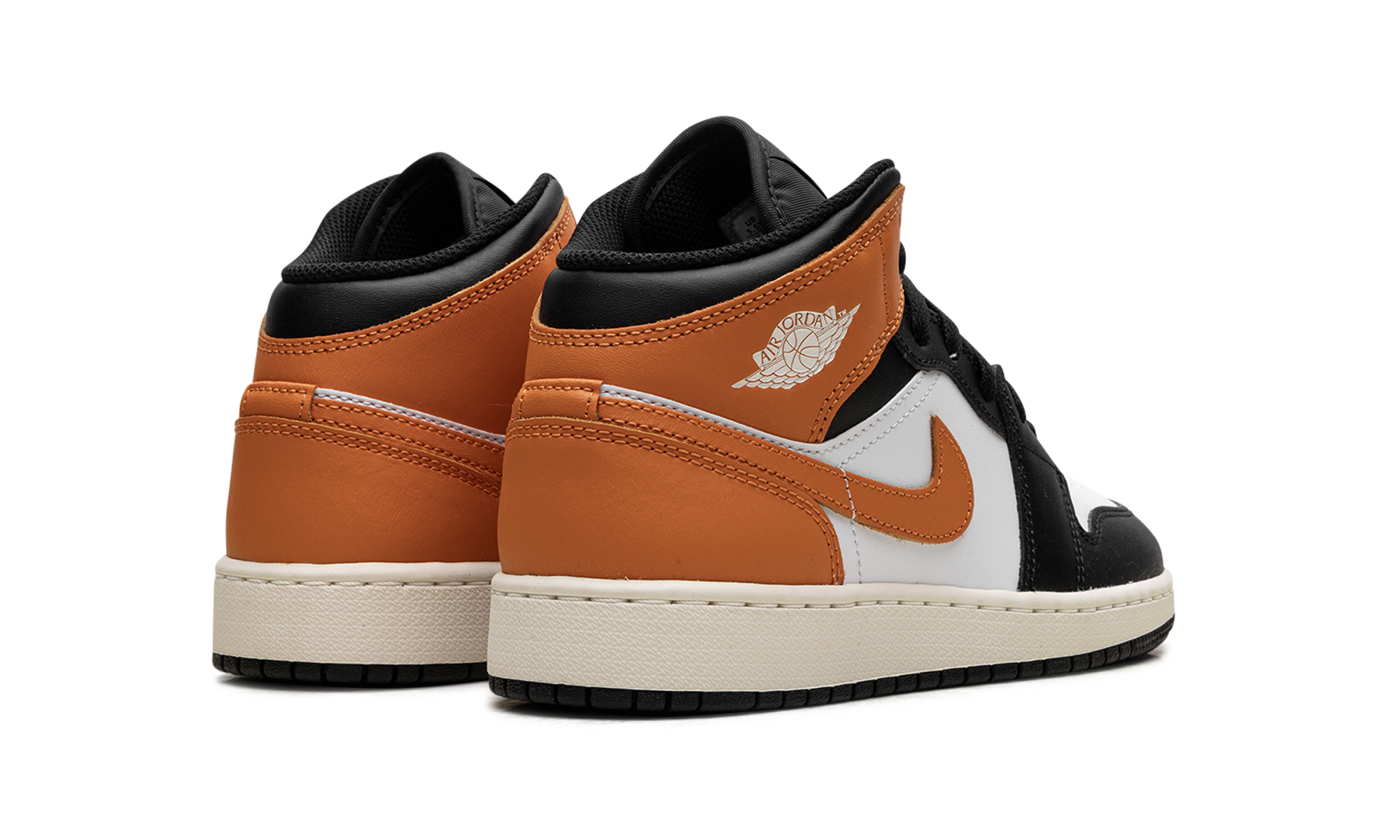 jordan 1 mid black toe starfish gs+DQ8423-801+diagnol right behind view