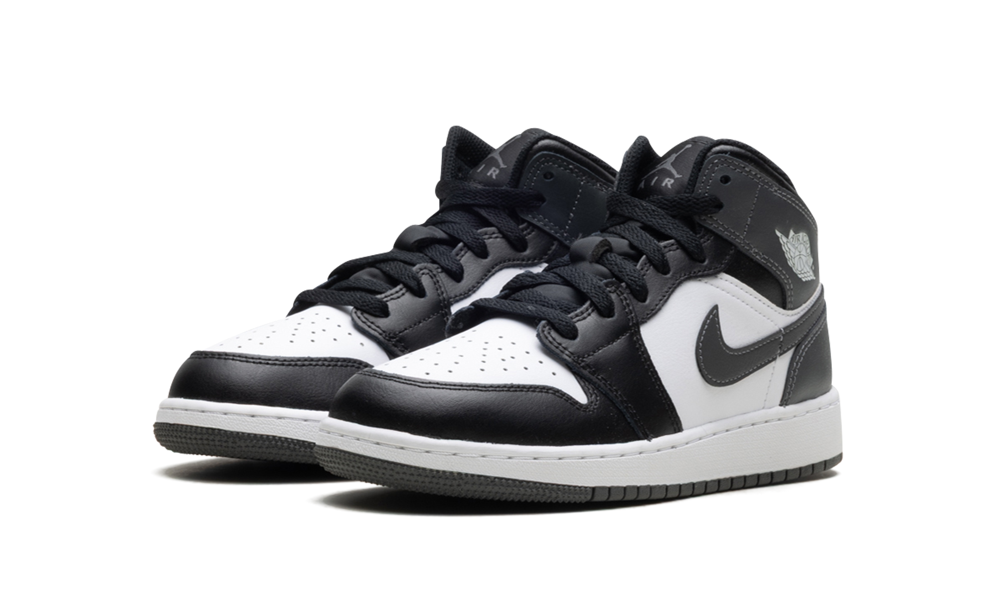 jordan 1 mid black white iron grey gs+DQ8423-001+diagnol left view