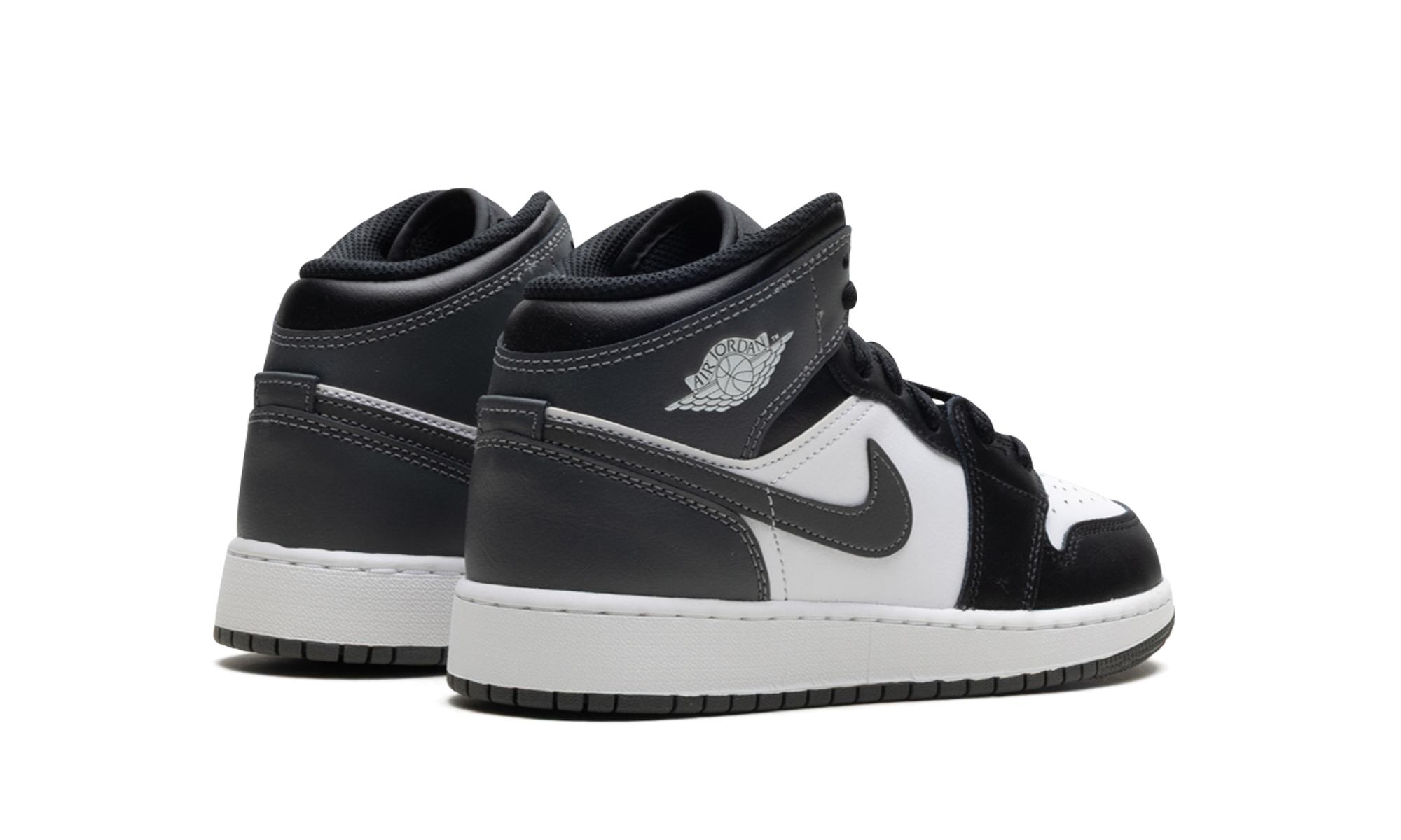 jordan 1 mid black white iron grey gs+DQ8423-001+diagnol right behind view