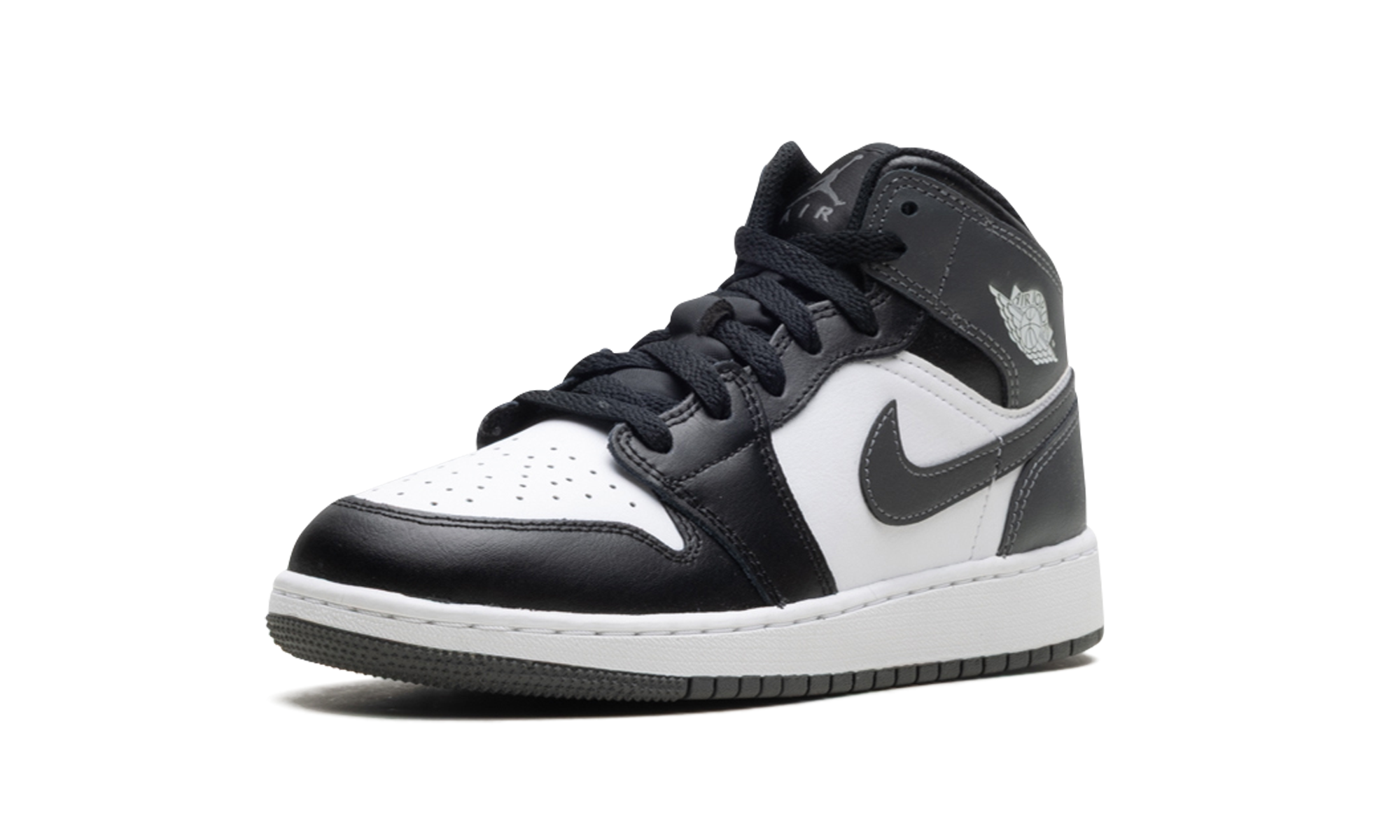 jordan 1 mid black white iron grey gs+DQ8423-001+left diagnol single view