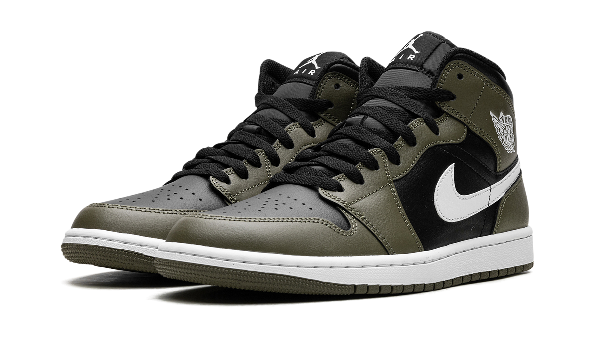 jordan 1 mid black white olive+DQ8426-092+diagnol left view