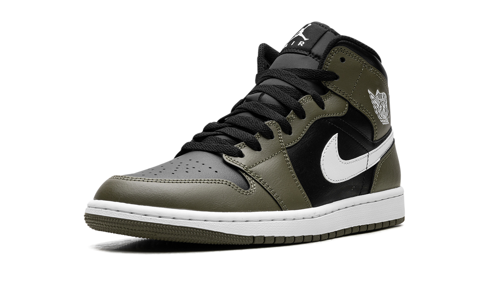 jordan 1 mid black white olive+DQ8426-092+left diagnol single view
