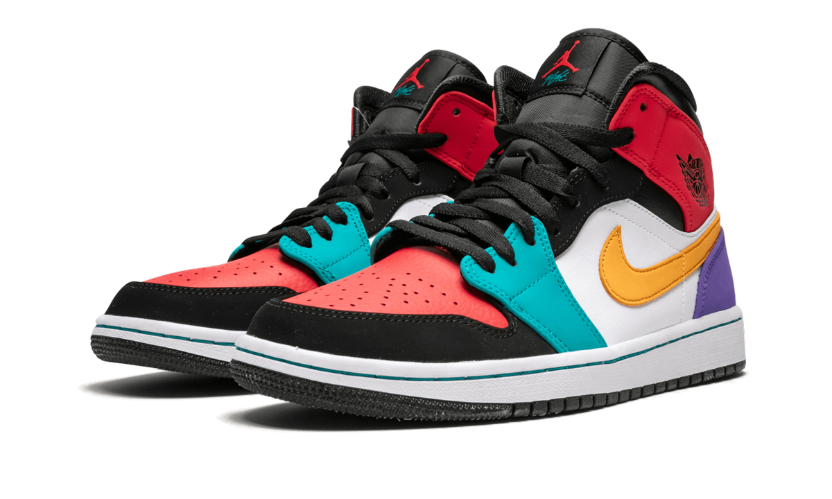 jordan 1 mid bred multi color+554724-125+diagnol left view