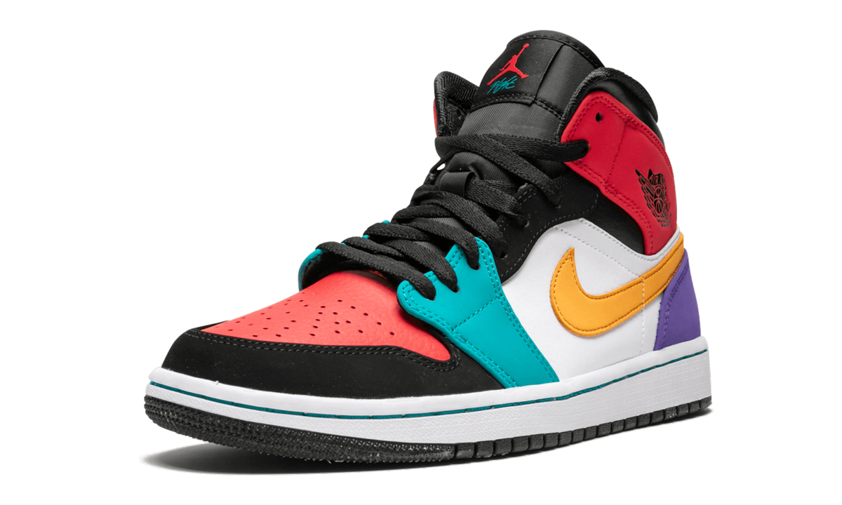 jordan 1 mid bred multi color+554724-125+left diagnol single view