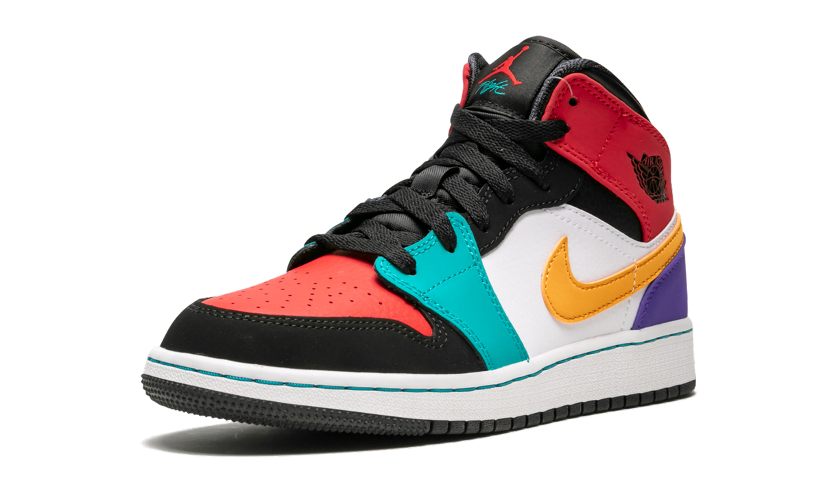jordan 1 mid bred multi color gs+554725-125+left diagnol single view